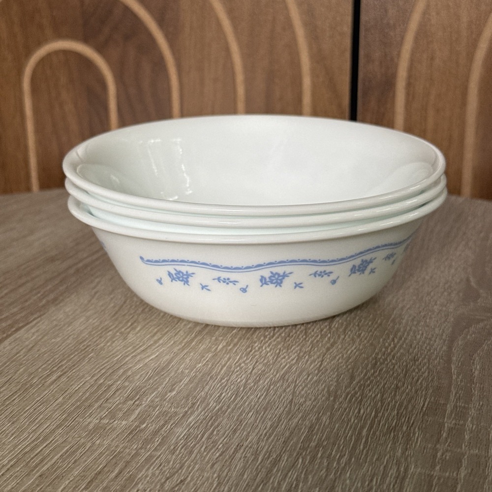 CORELLE CORNING MORNING BLUE Coupe Cereal Bowls LITTLE BLUE FLOWERS Set Of 3